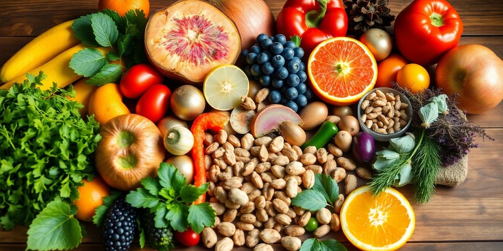 Colorful fruits and vegetables rich in skin-nourishing nutrients.